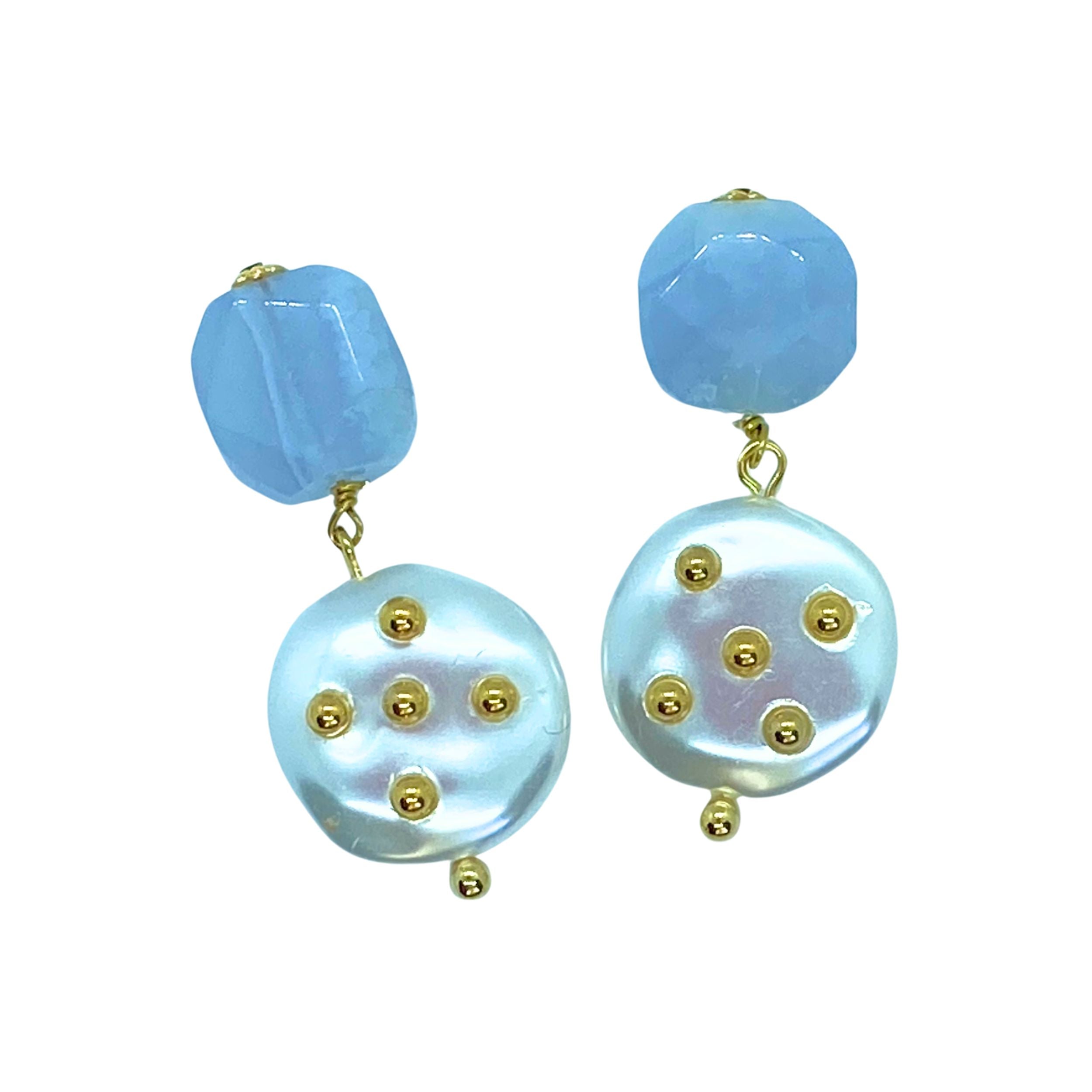 Blue Lace Agate & Pearl Earrings