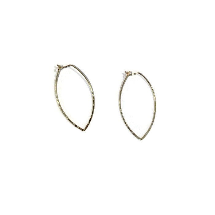 hammered gold leaf marquise hoop earring