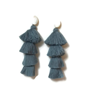 gray grey tiered tassel earrings