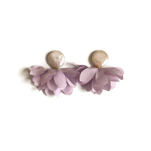 Floral petal lilac purple pearl earrings statement lavender 