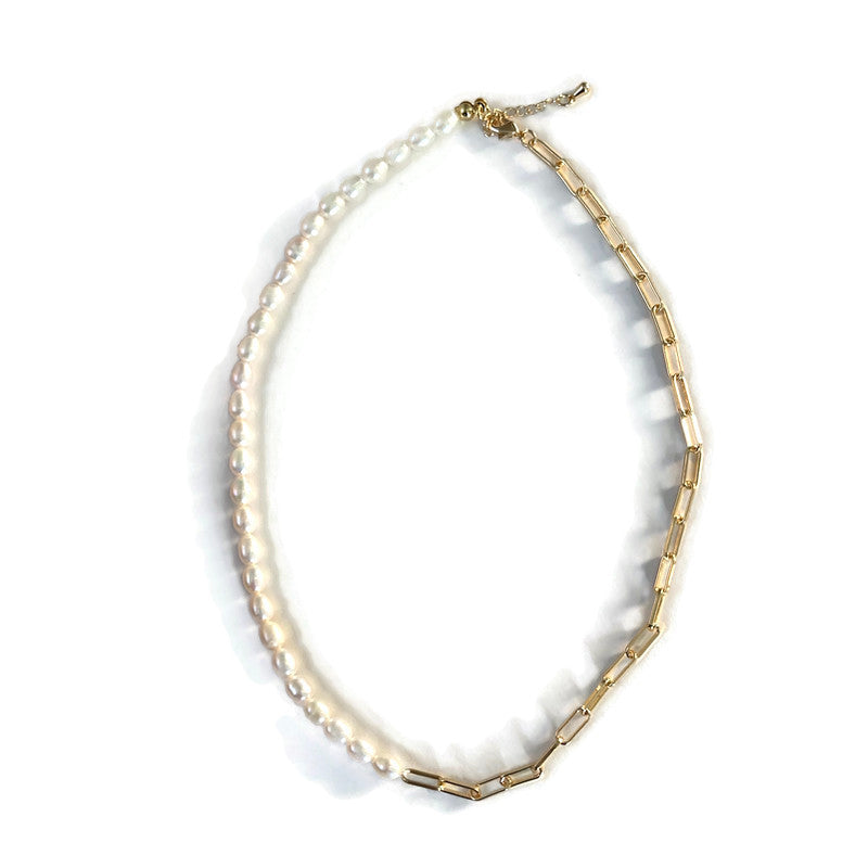 Pearl & Paperclip Necklace - 16"