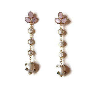 Pink Chalcedony, Pearl & Baroque Pearl Drops