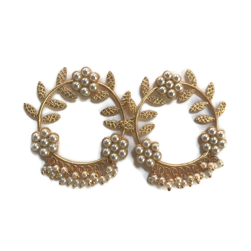 Gold Vine and pearl statement hoop earrings